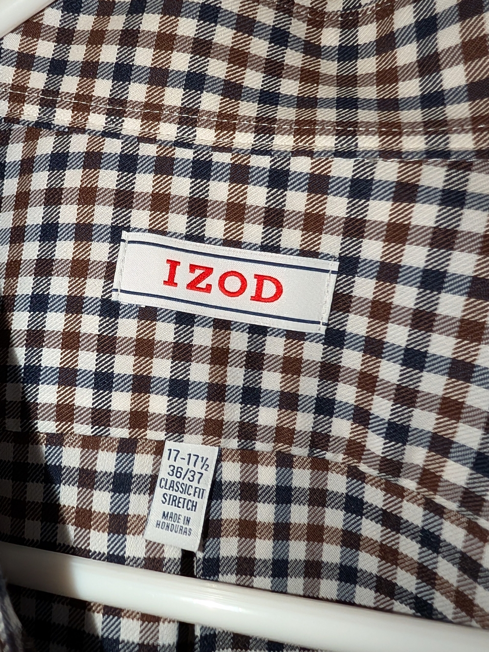 New - Izod Brown and Navy Gingham Button-Down Shirt